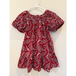 Sea New York Kids Red Paisley Smocked Puff Sleeve Cotton Dress Size 8Y